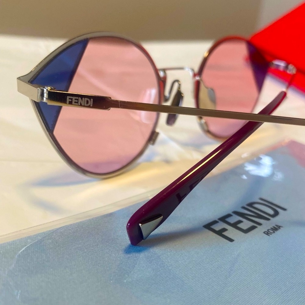 Fendi 🔥 FF 0342/S Cat-Eye Pink Lens with Blue Corner & Silver Frame NEW